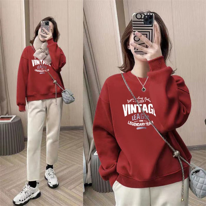 [Baby Velvet] Velvet Thickened 2023 Printed Korean Style Loose Casual Sweater Warm Clothes For Women - Image 1