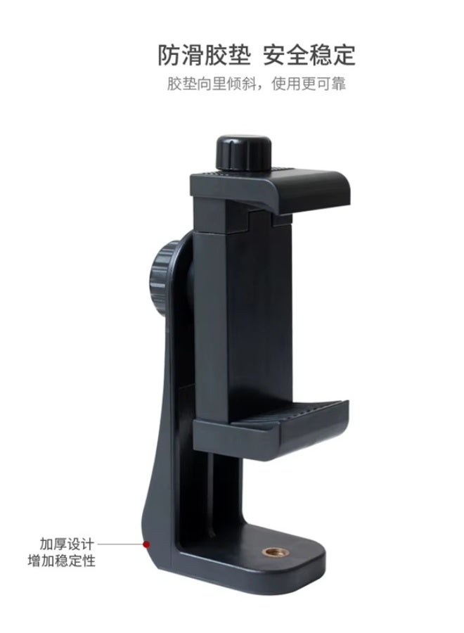 universal smartphone clip holder, used with tripods or other mounts for stable phone positioning for photography, videography, live streaming, or hands-free viewing. - Image 1