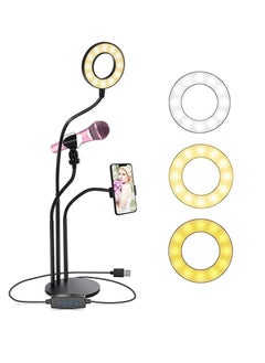Generic 3 in 1 Professional Live Broadcasting Kit with Mini USB Ring Mic Stand and Mobile Phone Webcam Stand Premium Stand for Makeup Video Shooting, Live Video Calling and More  - Image 1