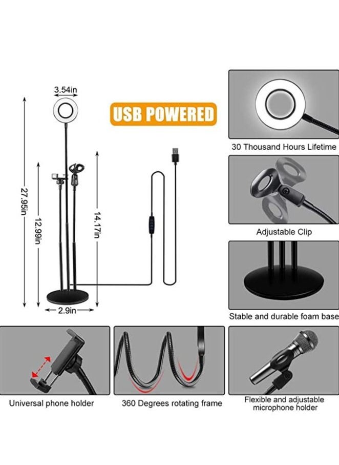 Generic 3 in 1 Professional Live Broadcasting Kit with Mini USB Ring Mic Stand and Mobile Phone Webcam Stand Premium Stand for Makeup Video Shooting, Live Video Calling and More  - Image 2