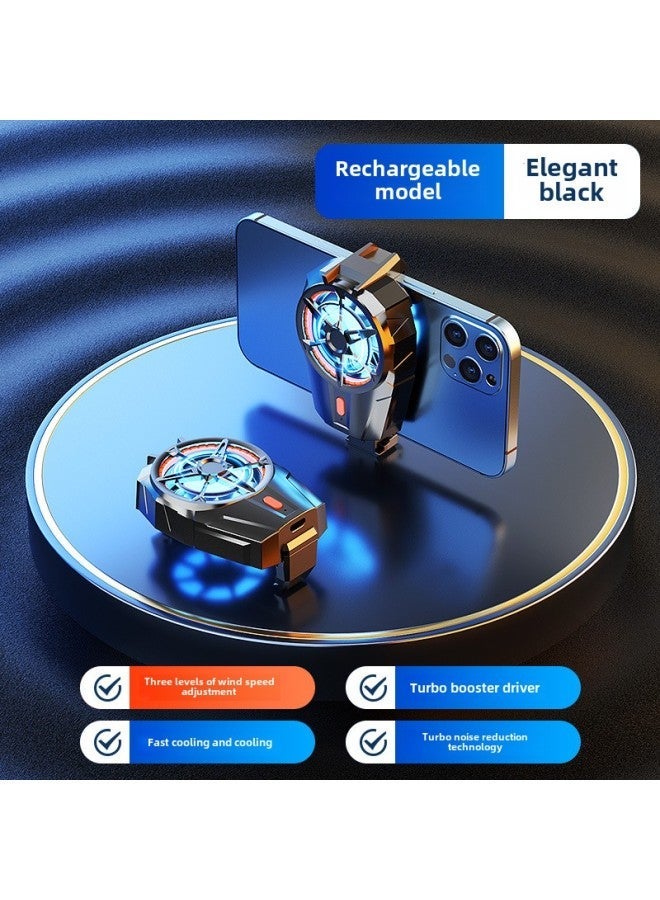 Mobile Phone Turbo Radiator Buckle Back Clip Type Wireless Charging Cooler E-sports Game Three-gear Adjustable Cooler-Color:【rechargeable Model - Black】 √ Universal For All Phones Hurricane Heat Dissipation Three Levels Of Adjustment Silent And Low Noise Cool Blue Light - Image 1