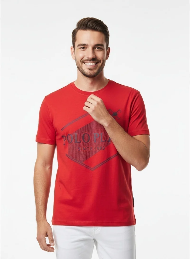 لعب البولو تيشيرت رجالي مطبوع - أحمر