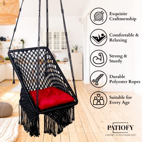 Patiofy Square Swing for Adults - Balcony & Garden Swing - Includes Red Square Cushion & Hanging Kit - 150Kg Capacity - Black Polyester - Image 5
