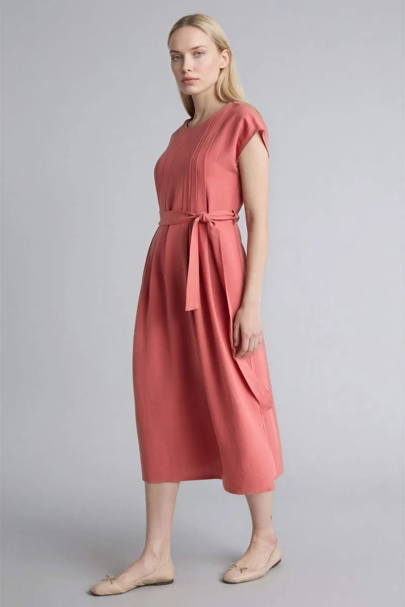 ديفاكتو Round Collar Linen Blended Batwing Dress