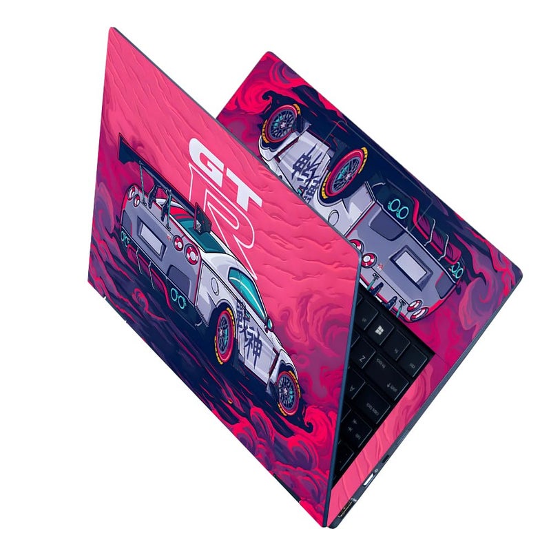 TechFit Full Body UV Printed Removable Premium Laptop Skin Upto 15.6 inch Sticker Compatible for Dell/HP/Lenovo/Acer/Asus All Laptop Size Upto 14 to 15.6 Inch - GTR Rearview Power - Image 1