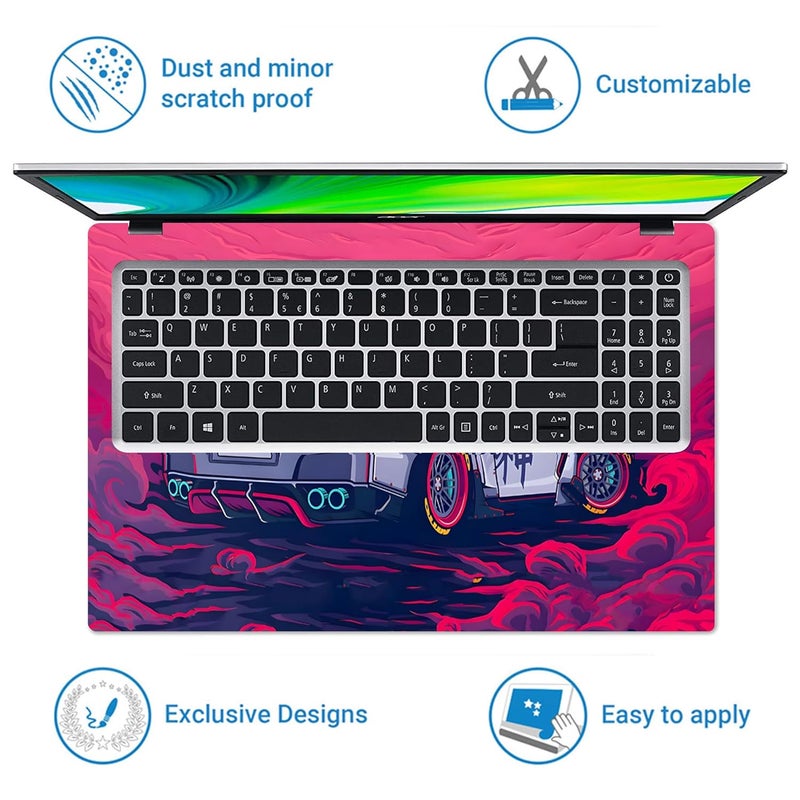 TechFit Full Body UV Printed Removable Premium Laptop Skin Upto 15.6 inch Sticker Compatible for Dell/HP/Lenovo/Acer/Asus All Laptop Size Upto 14 to 15.6 Inch - GTR Rearview Power - Image 4
