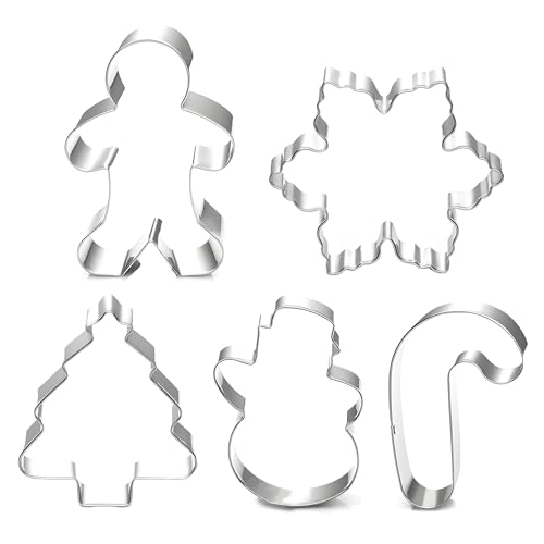 SOSOHOME Christmas Cookie Cutter Set - 5 Piece Holiday Cookies Molds - Snowman, Christmas Tree, Gingerbread Man, Candy Cane, Snowflake - Image 1