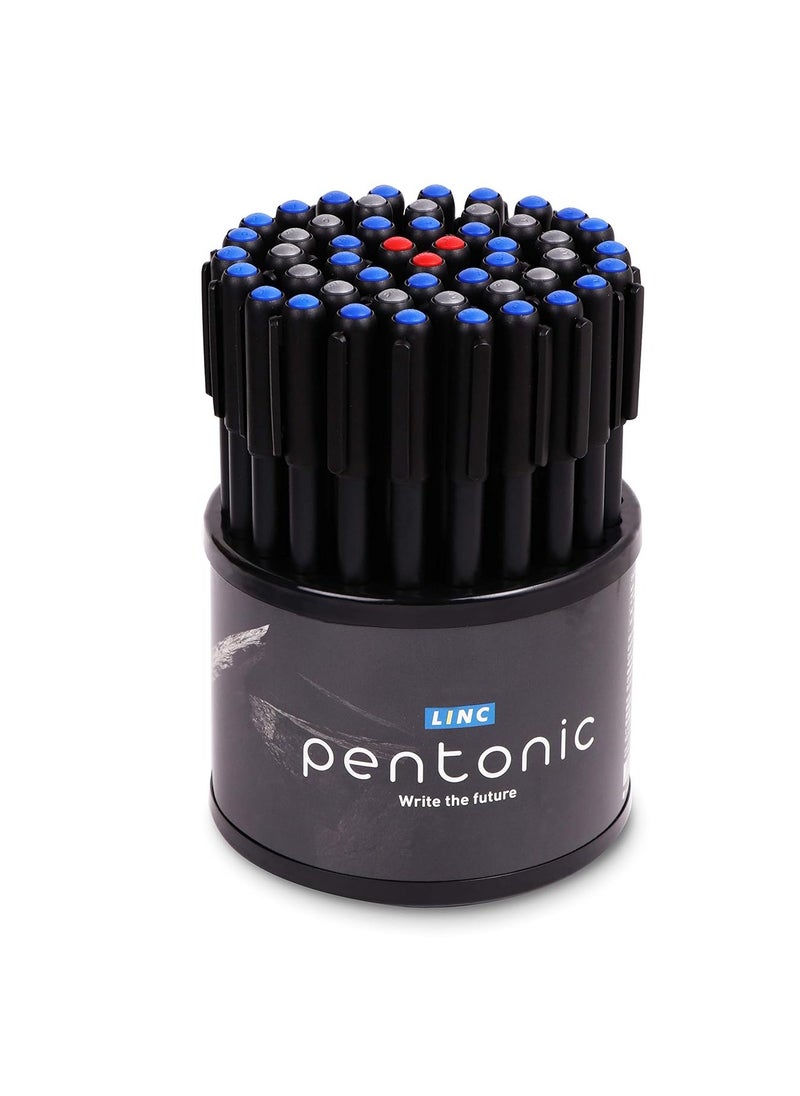 Pentonic Pentonic 0.7mm Ball Point Pen Tumbler Pack | Black Body | Blue, Black & Red Ink | Pack of 50 Pens  - Image 1