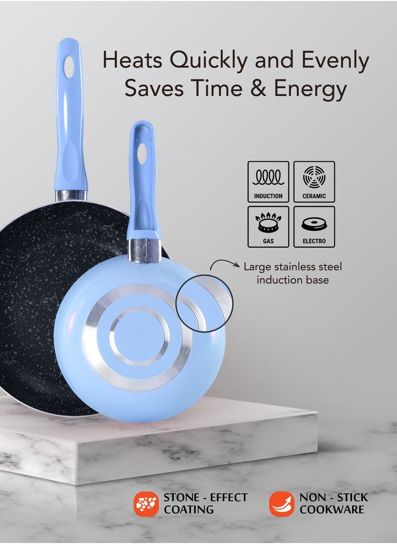 Grandi - 5 Piece Pop Frying Pan Set Non-Stick Surface Bakelite Handle and Utensil Light Blue - Image 1