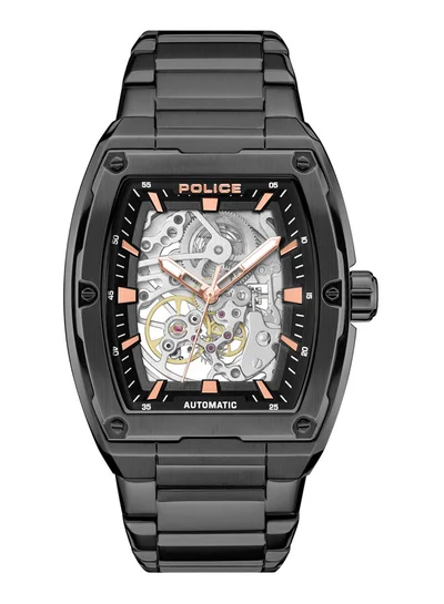 POLICE Men's Skeletor 42mm Men's Automatc Watch with Matte Black Dial & 316L Stainless Steel Bracelet