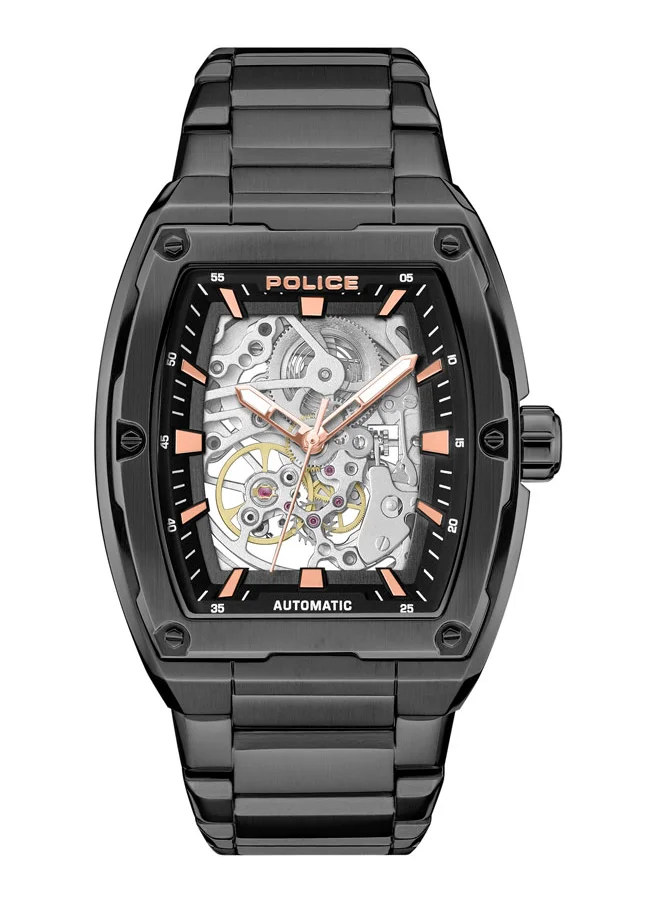 بوليس Skeletor 42mm Men's Automatc Watch with Matte Black Dial & 316L Stainless Steel Bracelet