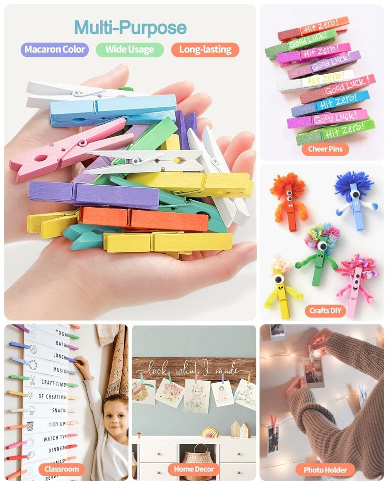 SF SOONEAT Clothes Pins Colored Clothespins Wooden Cheer Pins 50-Pack 2.9 Inch Close Pins 10 Pastel Macaron Colors - Colorful Painted Pegs for Crafts Photo Hanging, Decorative Spirit Clip Classroom Decorations - Image 4