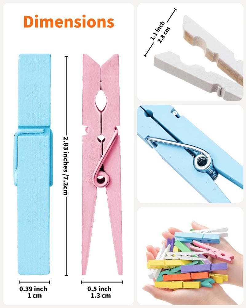 SF SOONEAT Clothes Pins Colored Clothespins Wooden Cheer Pins 50-Pack 2.9 Inch Close Pins 10 Pastel Macaron Colors - Colorful Painted Pegs for Crafts Photo Hanging, Decorative Spirit Clip Classroom Decorations - Image 5
