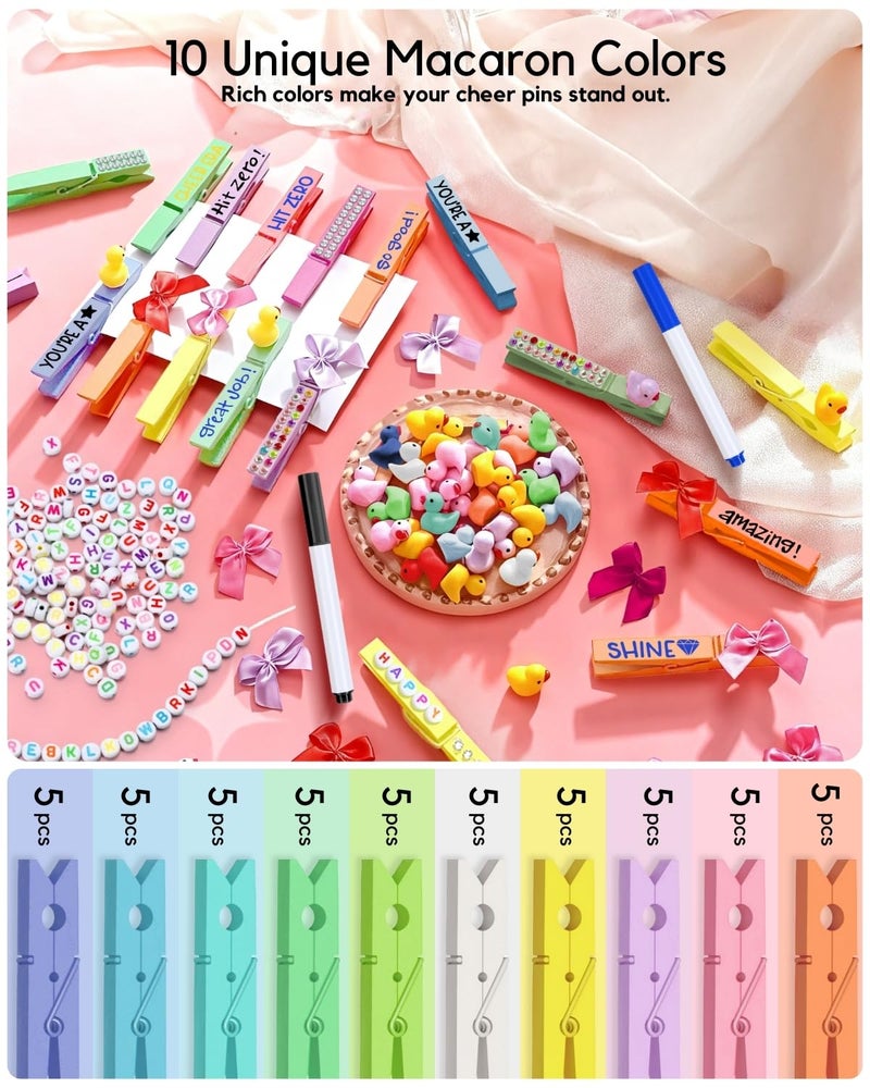 SF SOONEAT Clothes Pins Colored Clothespins Wooden Cheer Pins 50-Pack 2.9 Inch Close Pins 10 Pastel Macaron Colors - Colorful Painted Pegs for Crafts Photo Hanging, Decorative Spirit Clip Classroom Decorations - Image 2