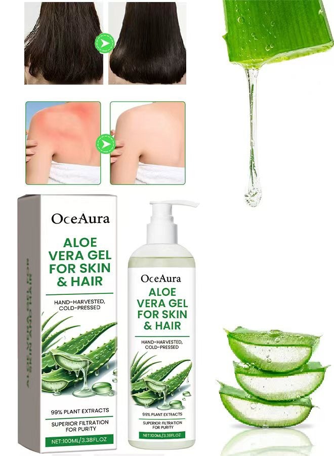 OceAura Aloe Vera Gel for Skin & Hair, Soothing Gel Moisturizer for Face and Body, Lightweight Non-Sticky Aloe Gel for Sunburn Relief and After Sun Care (100ml) - Image 1