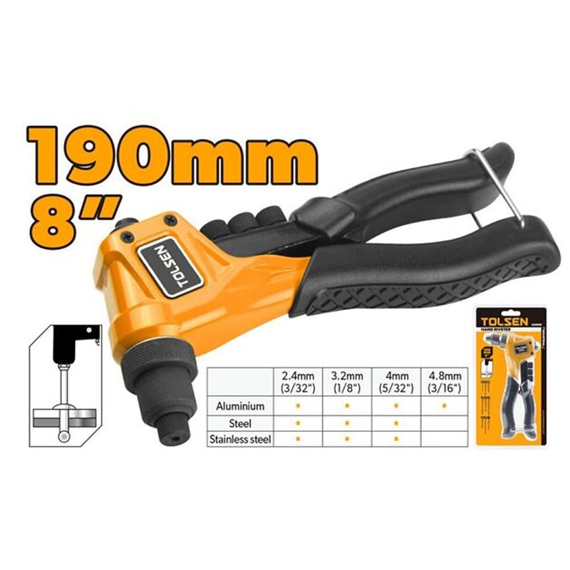 Tolsen Hand Riveter - Heavy Duty Hand Rivet Gun - 4 Nozzle Sizes Pop Rivet Tool - Image 4