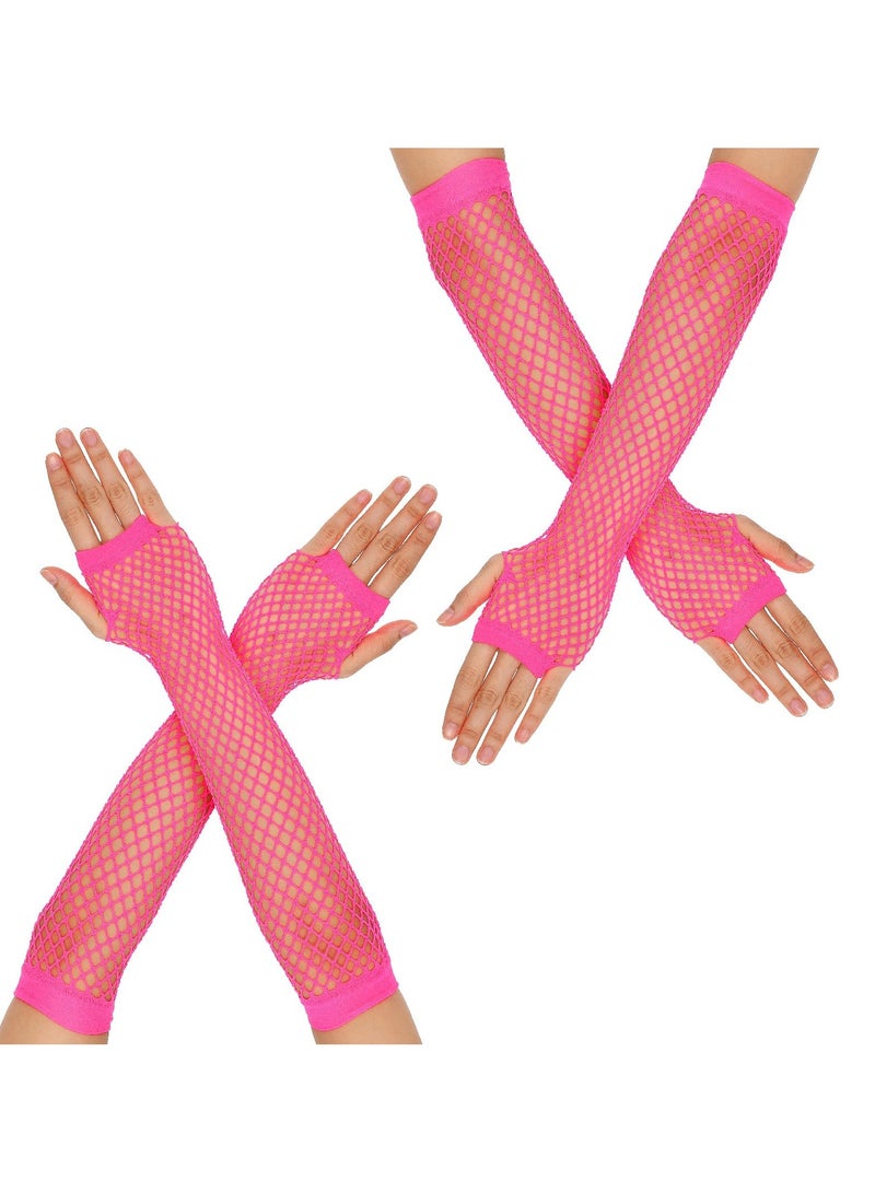 SUNSAR 2 Pairs Fishnet Gloves Fingerless Long Mesh Gloves for Women Fishnet Arm Sleeves (Rose Red) - Image 1