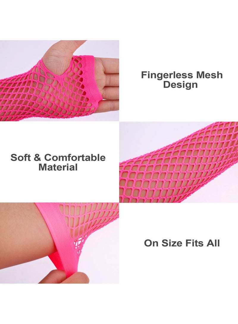 SUNSAR 2 Pairs Fishnet Gloves Fingerless Long Mesh Gloves for Women Fishnet Arm Sleeves (Rose Red) - Image 2