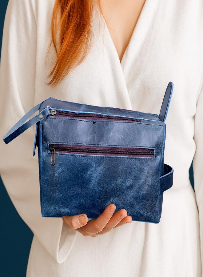 PRASTARA Leather Toiletry Bag for Men, Travel Essentials Shaving Dopp Kit Bathroom Shower Toiletries Organizer, Cosmetic Make up Bag for Women (Navy Blue) - Image 4