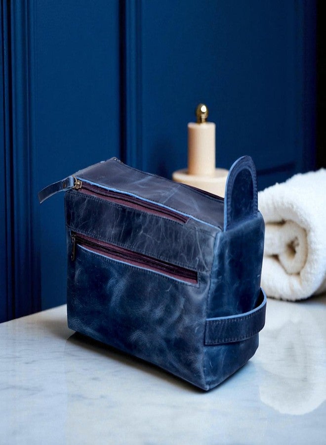 PRASTARA Leather Toiletry Bag for Men, Travel Essentials Shaving Dopp Kit Bathroom Shower Toiletries Organizer, Cosmetic Make up Bag for Women (Navy Blue) - Image 5