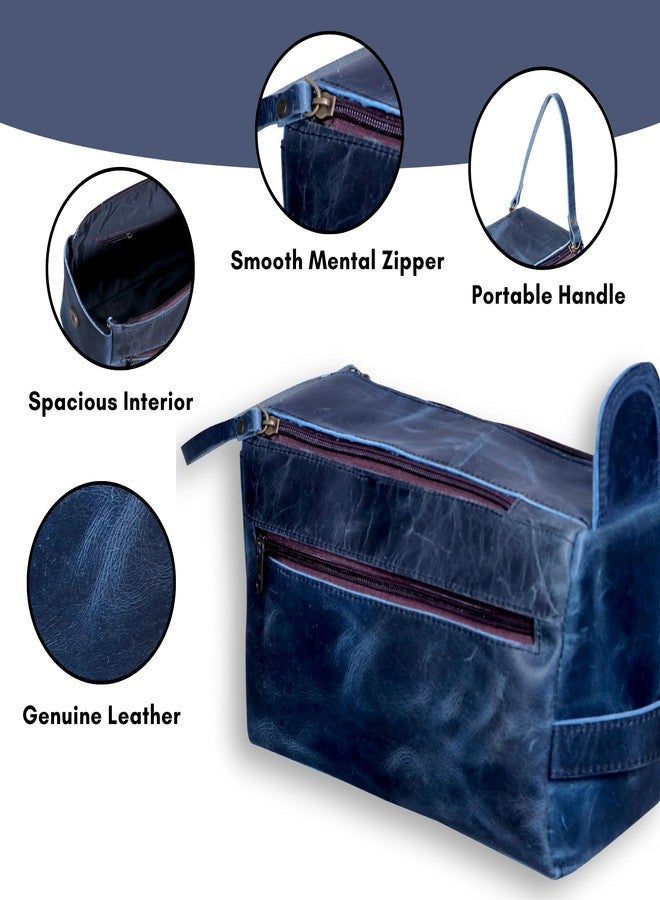 PRASTARA Leather Toiletry Bag for Men, Travel Essentials Shaving Dopp Kit Bathroom Shower Toiletries Organizer, Cosmetic Make up Bag for Women (Navy Blue) - Image 2