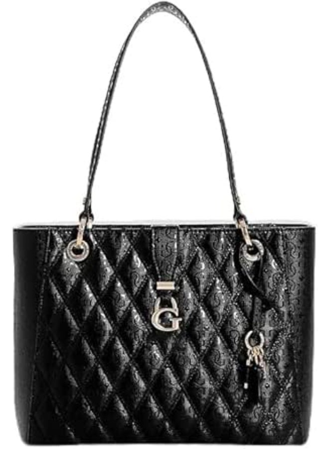 GUESS Adi Noel Tote – Black Quilted Faux Leather with Gold Hardware - Image 1
