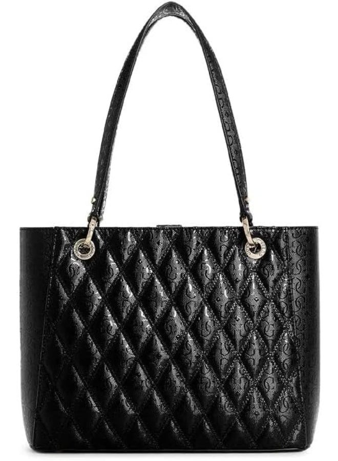 GUESS Adi Noel Tote – Black Quilted Faux Leather with Gold Hardware - Image 3