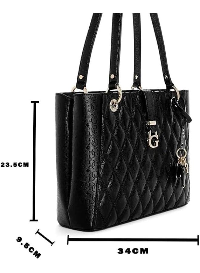 GUESS Adi Noel Tote – Black Quilted Faux Leather with Gold Hardware - Image 5