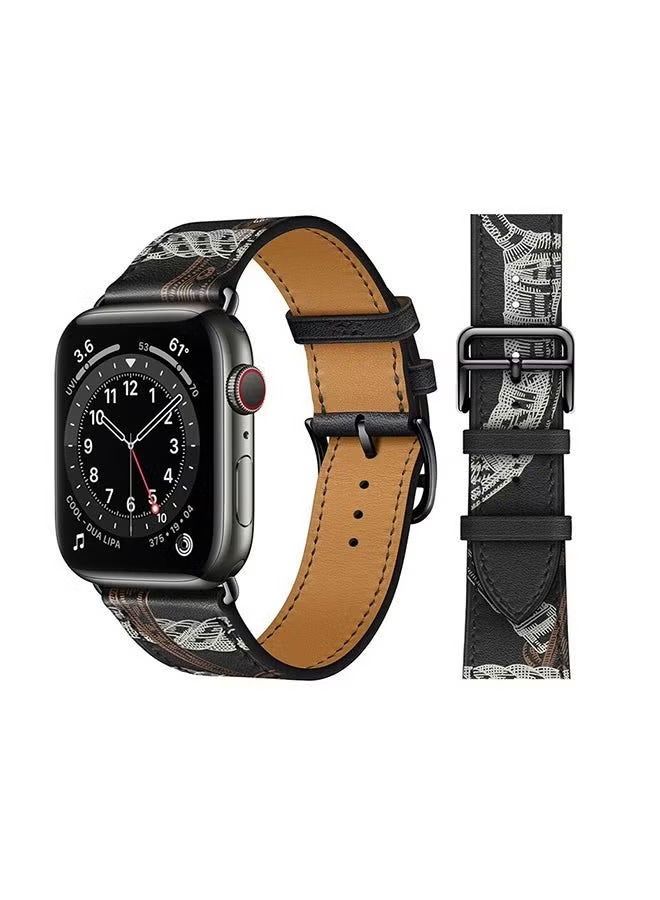 IAF Genuine Leather Replacement Band For Apple Watch Series 6/SE/5/4/3/2/1 Noir Black