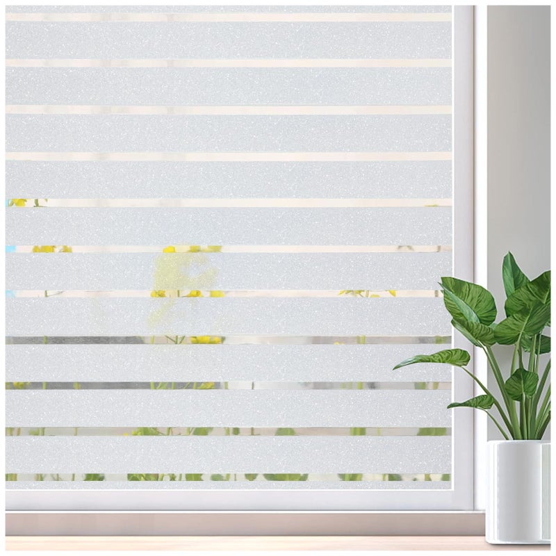 Lifetree Window Film Privacy Frosted Stripe Patterns Window Frosting Film No Glue Static Cling Stained Glass Film UV Protection Self Adhesive Window Sticker Cover for Home Office Frosted90  200cm