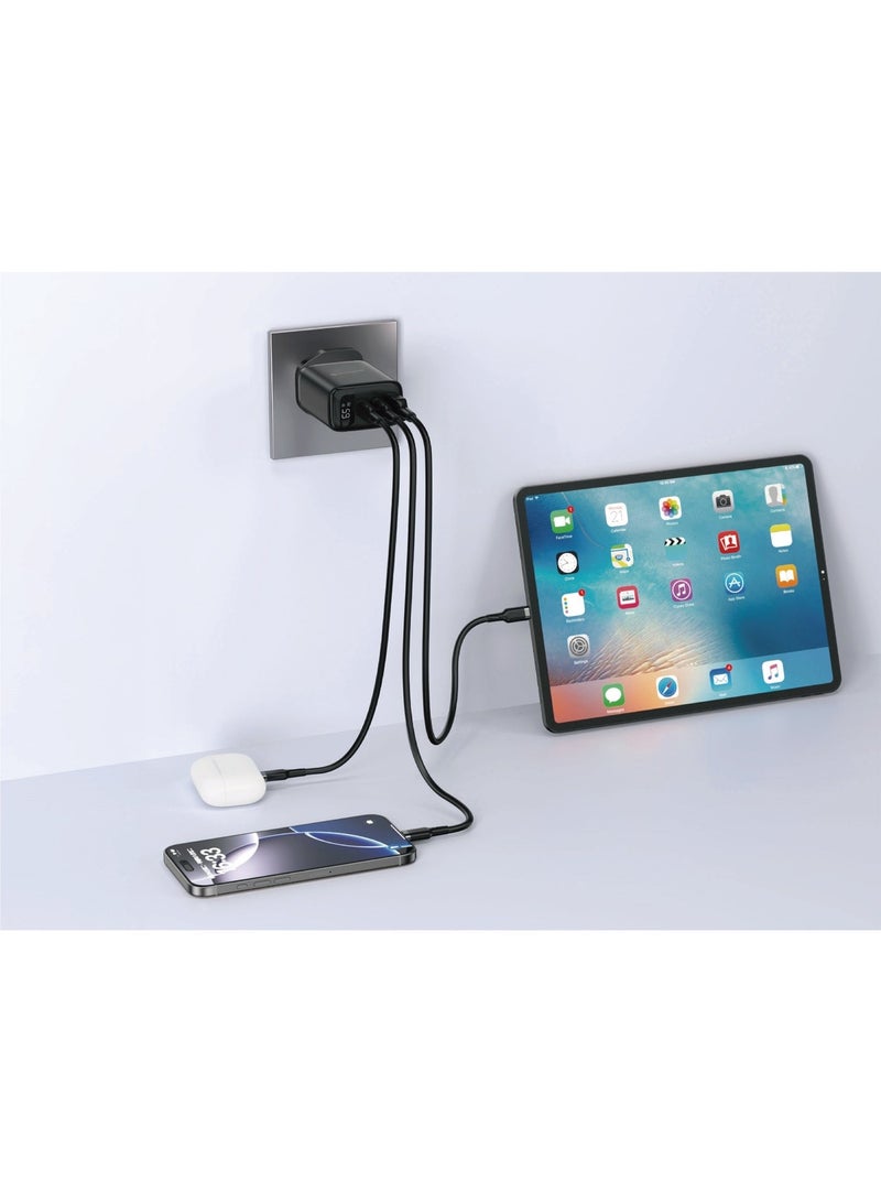 FIFTH ELEMENT PULSE Firefly 65W GaN 3-Port USB-C Laptop & Phone Charger with Digital Watt Display – Black - Image 3