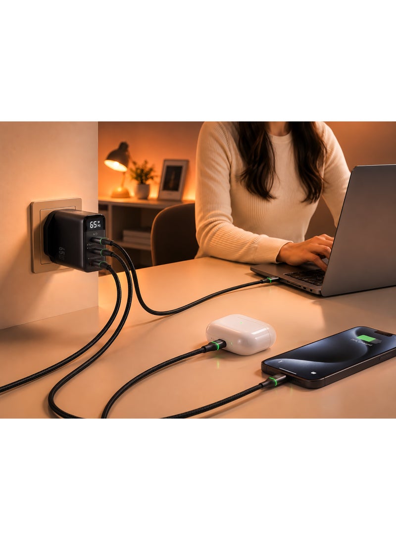 فيفث إيليمنت شاحن حائط FIFTH ELEMENT PULSE Firefly بتقنية GaN بقدرة 65 واط مع 3 منافذ USB‑C مزود بشاشة رقمية لعرض استهلاك الطاقة (واط)، ويدعم شحن اللابتوب والهواتف بتقنية PD بسرعة عالية – اللون الأسود - Image 4