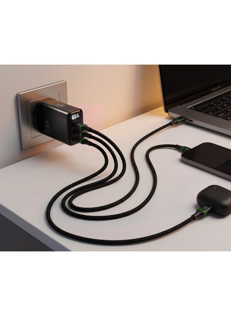فيفث إيليمنت شاحن حائط FIFTH ELEMENT PULSE Firefly بتقنية GaN بقدرة 65 واط مع 3 منافذ USB‑C مزود بشاشة رقمية لعرض استهلاك الطاقة (واط)، ويدعم شحن اللابتوب والهواتف بتقنية PD بسرعة عالية – اللون الأسود - Image 2