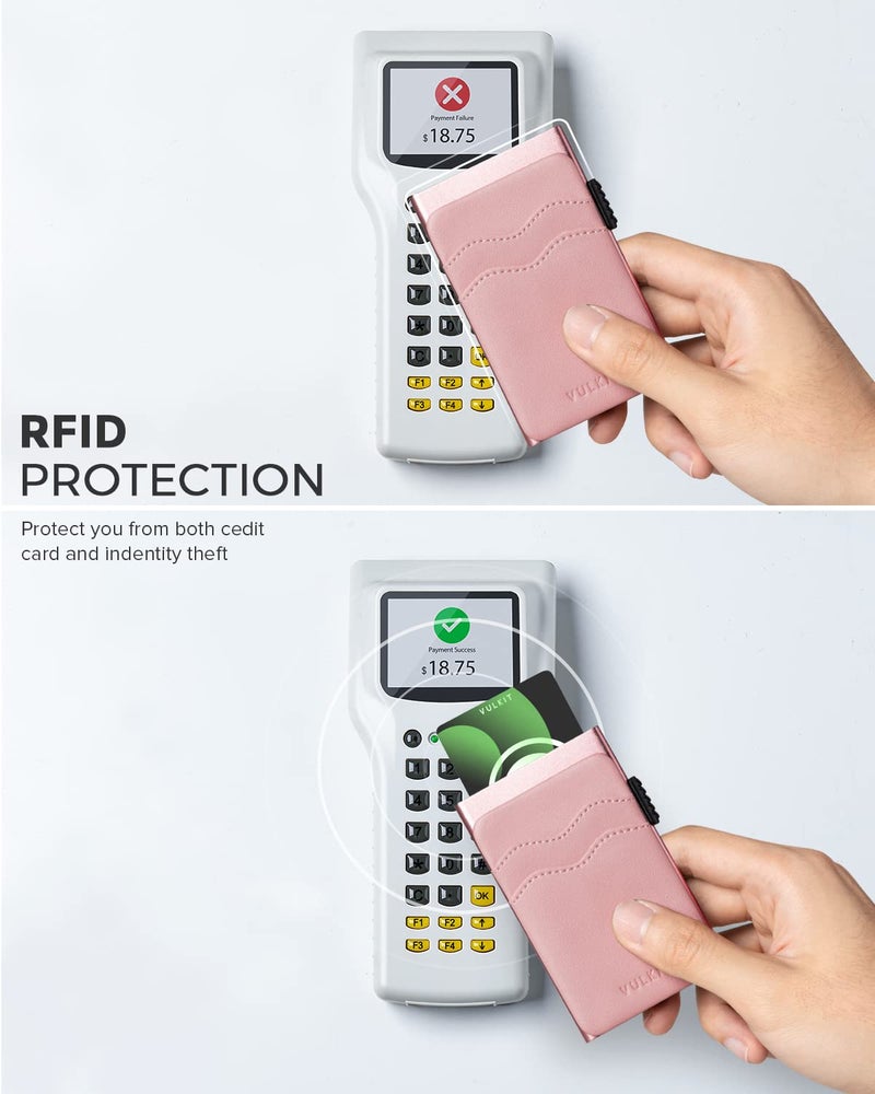 VULKIT Credit Card Holder Minimalist Slim Pop Up Wallet with Leather Slots RFID Blocking for Men and Women Holds 7 Cards and Notes Rose - Image 5