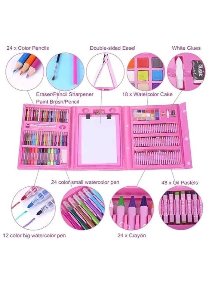 مجموعة رسم فنية مكونة من 208 قطعة، هدايا فنية للبنات والأولاد والمراهقين، حقيبة أدوات فنية مع حامل ثلاثي الطي مزدوج الجوانب، أقلام ألوان مائية، ألوان باستيل زيتية، أقلام تلوين، أقلام رصاص ملونة (وردي) - Image 4