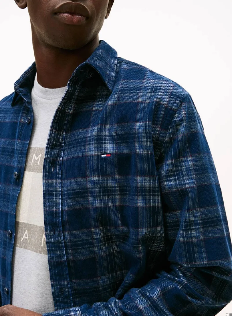 Tommy Jeans Dark Night Navy/Check Regular Fit Prince Of Wales Check Corduroy Shirt for Men | Best Price UAE
