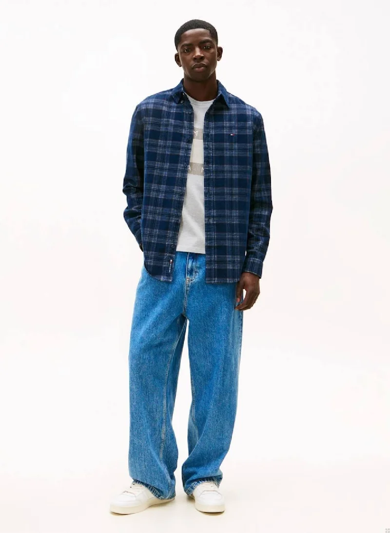 Tommy Jeans Dark Night Navy/Check Regular Fit Prince Of Wales Check Corduroy Shirt for Men | Best Price UAE