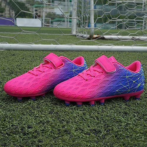 brooman Kids Firm Ground Soccer Cleats Boys Girls Athletic Outdoor Football Shoes (2,Fuchsia Purple) - Image 2