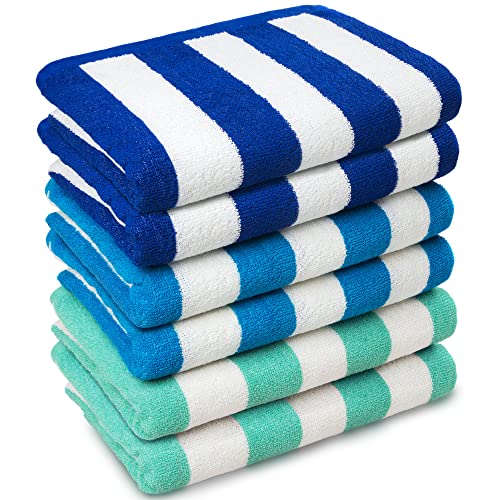 Beachland Classic Cabana Stripe Beach Towel - 30 x 60 inch - Soft Cotton Terry Resort Style Perfect for Beach and Pool (Royal-Mint-Tur, 6 Pack) - Image 5