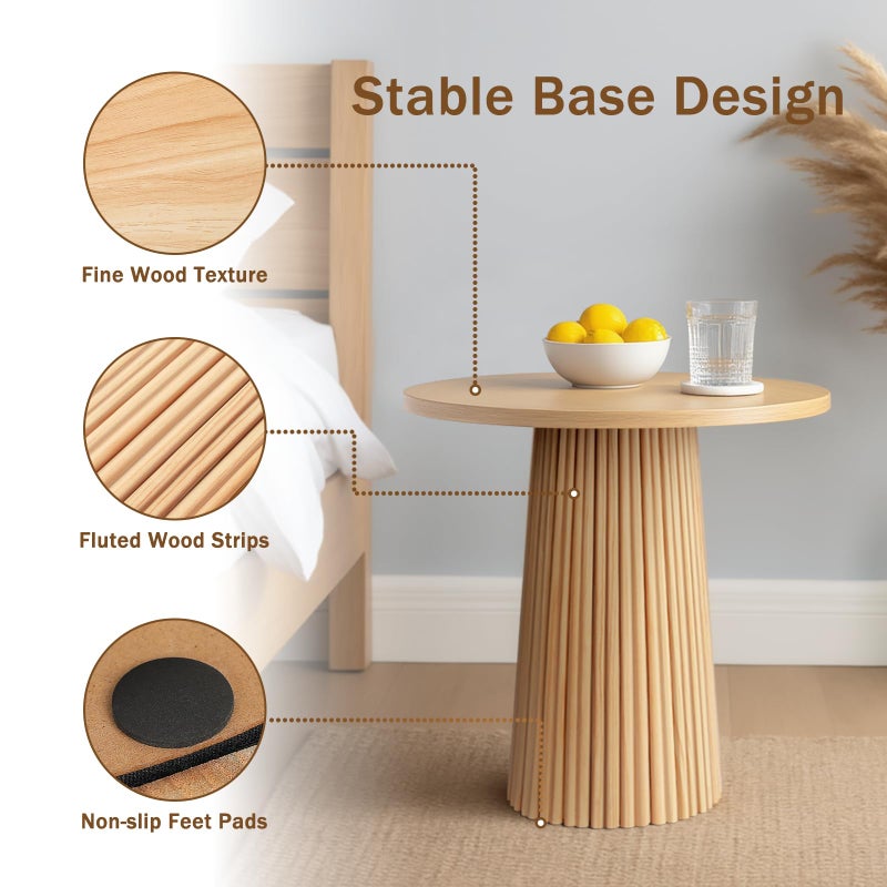 ZYBT Fluted Round Side Table, Small Rattan Boho Accent End Tables Modern Bedside Table, Indoor Plant Stand, Rustic End Tables for Living Room Bedroom Office Balcony - Image 4