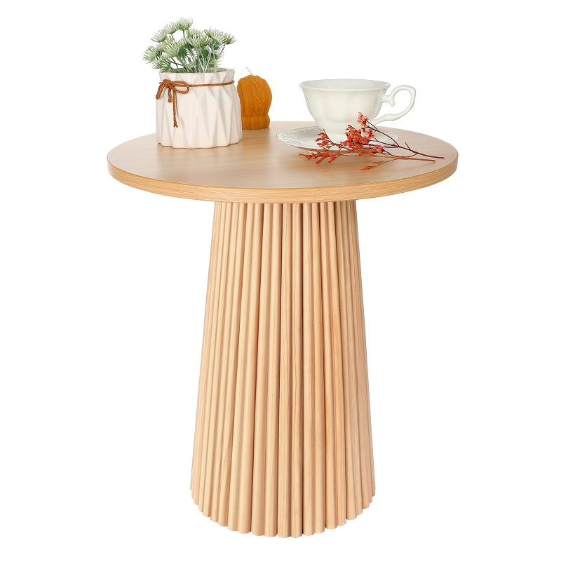 ZYBT Fluted Round Side Table, Small Rattan Boho Accent End Tables Modern Bedside Table, Indoor Plant Stand, Rustic End Tables for Living Room Bedroom Office Balcony - Image 2