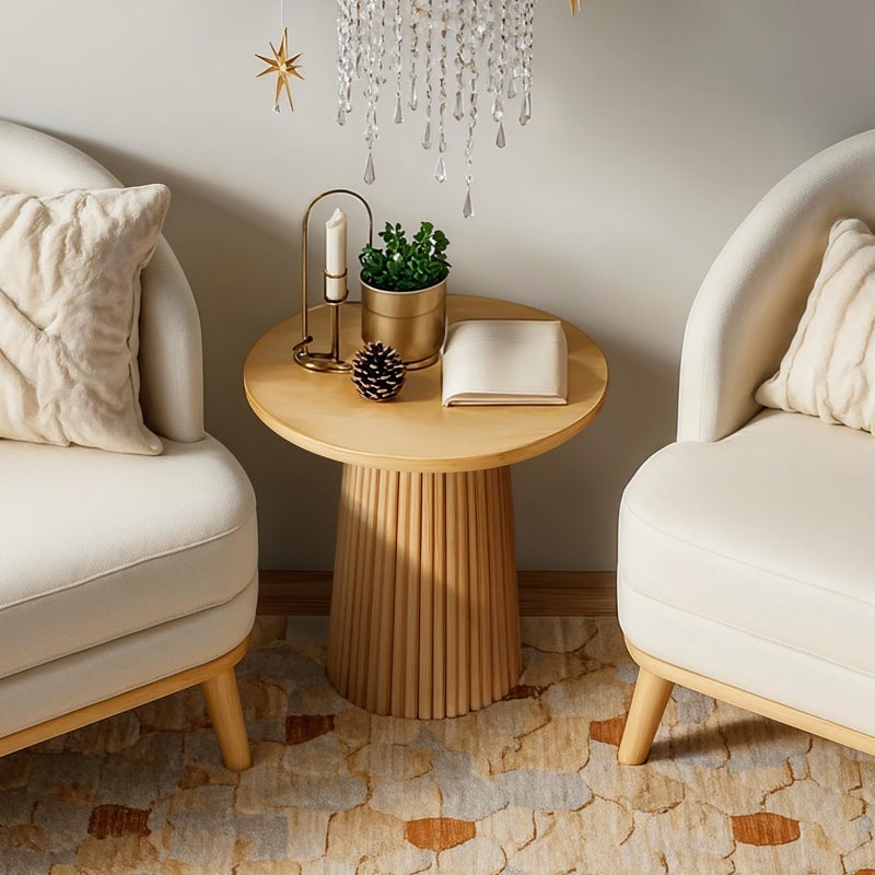 ZYBT Fluted Round Side Table, Small Rattan Boho Accent End Tables Modern Bedside Table, Indoor Plant Stand, Rustic End Tables for Living Room Bedroom Office Balcony - Image 5