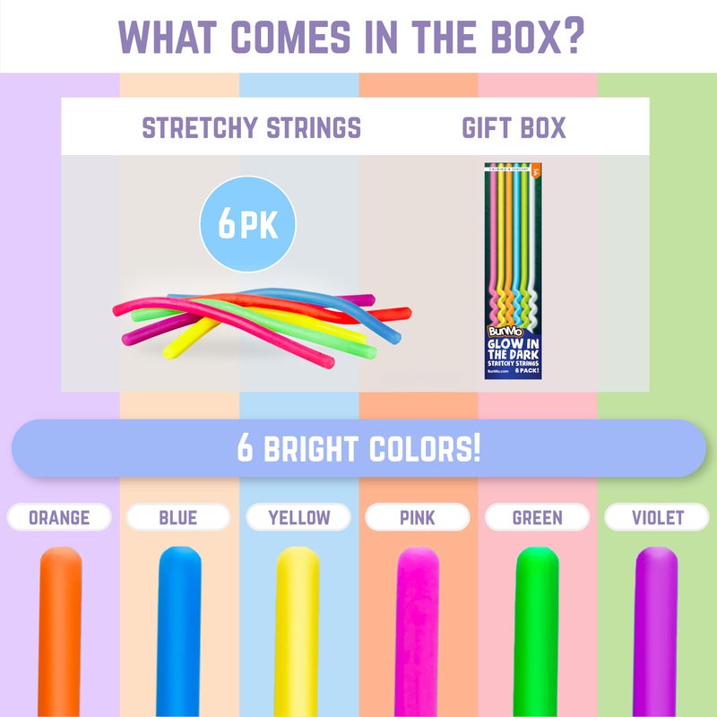 BUNMO Stretchy Strings - Sensory Toys for Toddlers - Stimulating & Addictive Sensory Toys for Kids - Fidget Toy - Hours of Fun for Kids - Non-Mouthable Toy 3+ - Glow 6 Pack - Image 3
