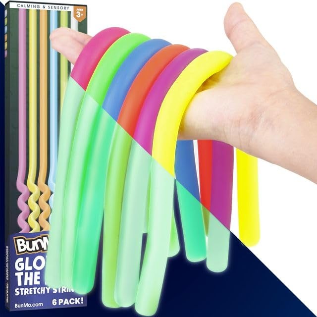 BUNMO Stretchy Strings - Sensory Toys for Toddlers - Stimulating & Addictive Sensory Toys for Kids - Fidget Toy - Hours of Fun for Kids - Non-Mouthable Toy 3+ - Glow 6 Pack - Image 1