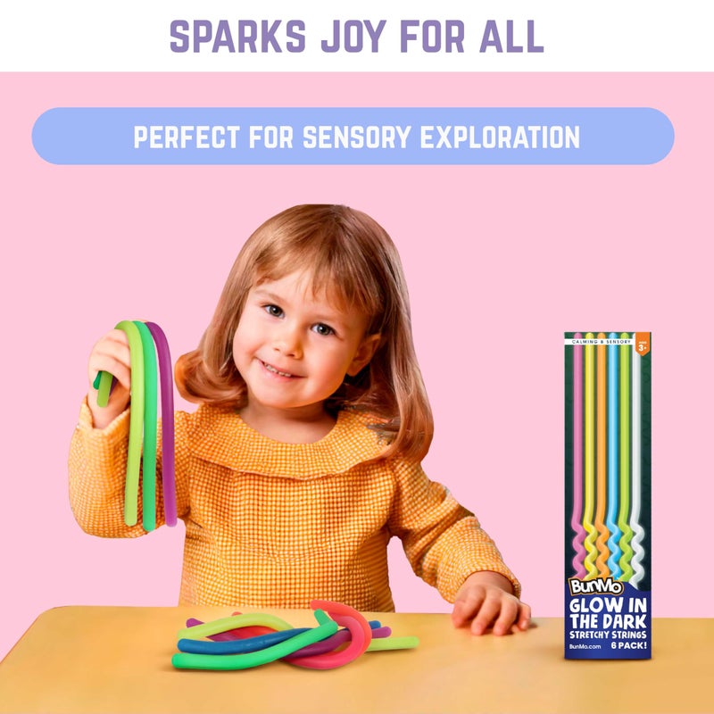 BUNMO Stretchy Strings - Sensory Toys for Toddlers - Stimulating & Addictive Sensory Toys for Kids - Fidget Toy - Hours of Fun for Kids - Non-Mouthable Toy 3+ - Glow 6 Pack - Image 5