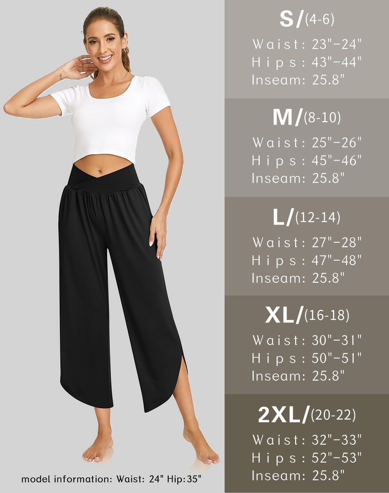 TARSE Womens Wide Leg Yoga Pants Cross High Waisted Capris Plus Size Casual Flowy Lounge Joggers Loose Pajama Bottoms Flared Sweatpants with Pockets (Black,XL) - Image 5