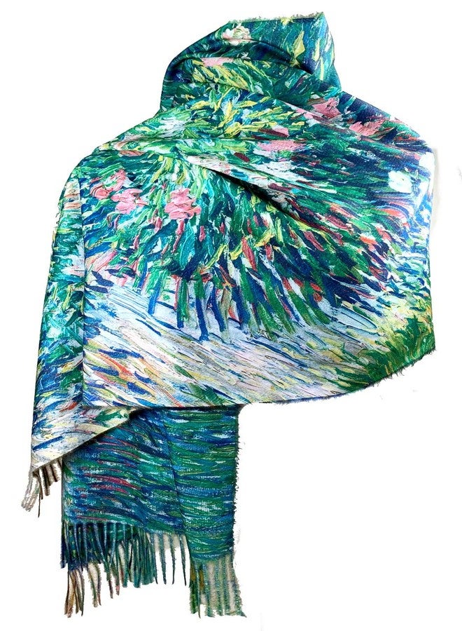 بلام فيزرز شال ووشاح فني قابل للعكس من قماش الكشمير فائق النعومة من بلوم فيذرز، مستوحى من فان جوخ ومونيه (حقل السوسن). - Image 3