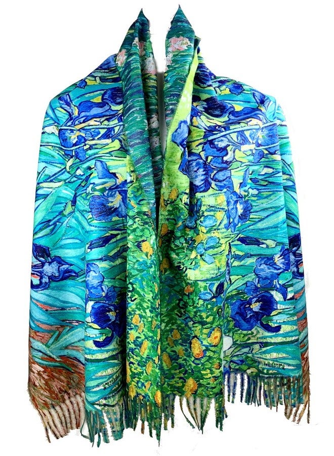 بلام فيزرز شال ووشاح فني قابل للعكس من قماش الكشمير فائق النعومة من بلوم فيذرز، مستوحى من فان جوخ ومونيه (حقل السوسن). - Image 2