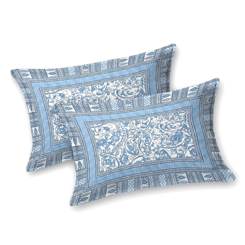 Bella Casa Double King Size Bedsheet Set Cotton with 2 Pillow Covers Floral Design Sky Blue Colour Ethnic Collection - Image 3