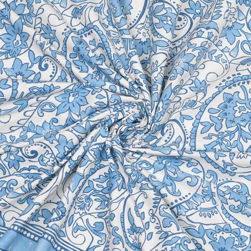 Bella Casa Double King Size Bedsheet Set Cotton with 2 Pillow Covers Floral Design Sky Blue Colour Ethnic Collection - Image 4